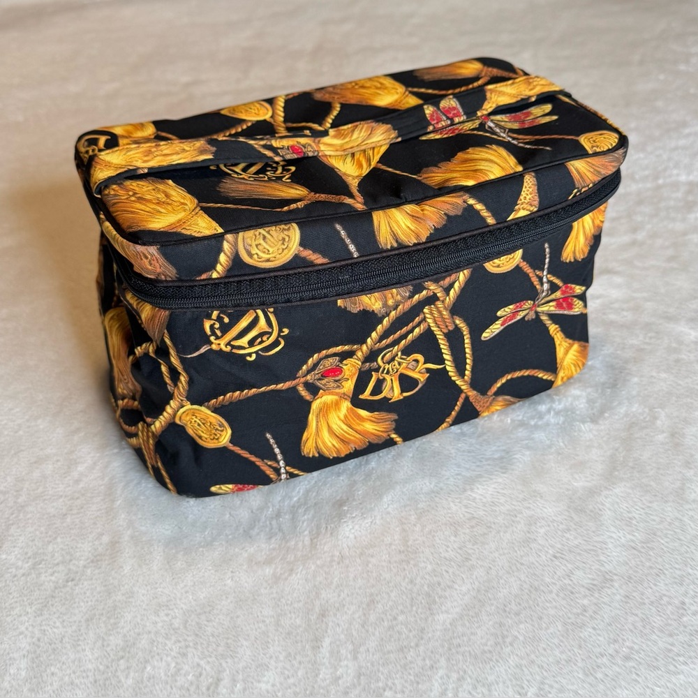 Rare Vintage Dior Dragonfly Baroque Cosmetic Train Case Black Gold Beauty Bag